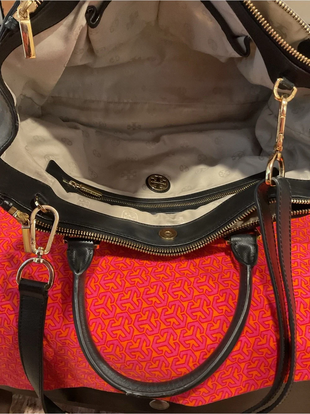 Tory Burch Black Leather Satchel with Gold Hardware